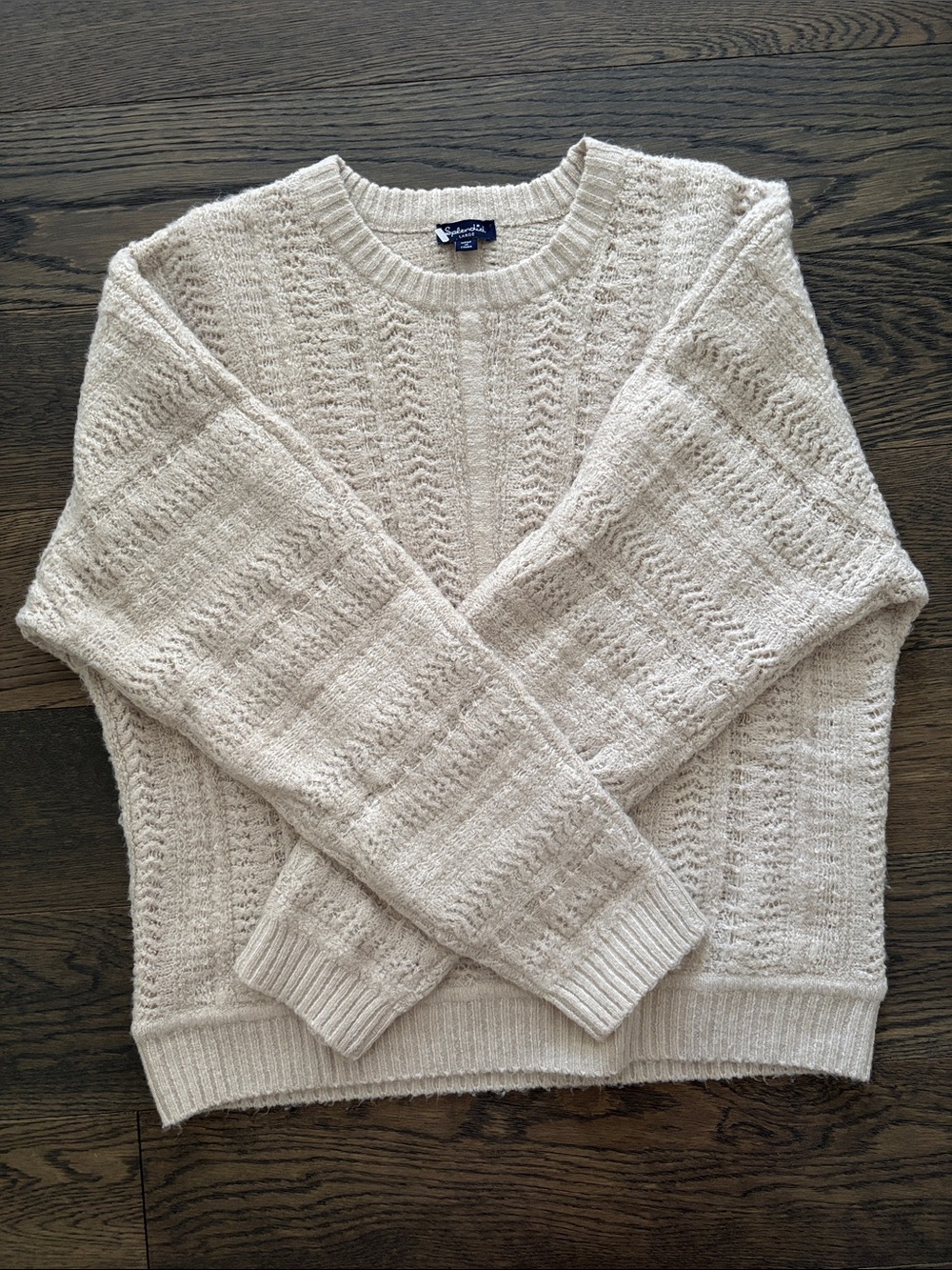 Splendid Women's Cream Cable Knit Crewneck Sweater Cozy Comfy Essential Basic L